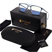 Męskie okulary PREMIUM +3.50 do czytania i komputera Blue Light+Antyrefleks STL280 niebieskie
