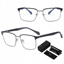 Męskie okulary Zerówki Blue Light do Komputera Oprawki Stalowe + AKCESORIA