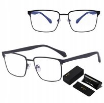 Męskie okulary Zerówki Blue Light do Komputera Oprawki Stalowe + AKCESORIA