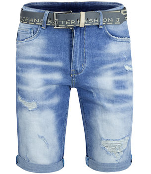 Męskie spodenki jeansowe szorty klasyczne + pasek-30 - Agrafka