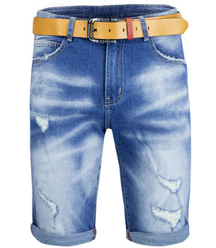 Męskie spodenki jeansowe szorty przetarcia dziury + pasek-32 - Agrafka
