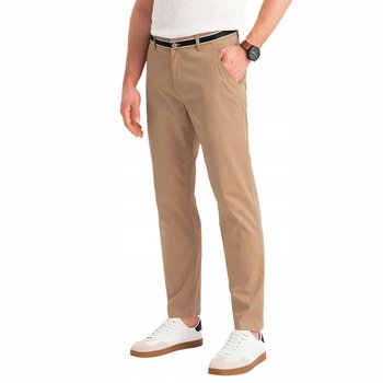 Męskie spodnie chino z ozdobną taśmą w pasie - piaskowe V5 OM-PACP-0118 M - Ombre