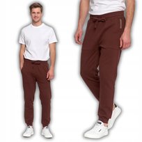 Męskie Spodnie Dresowe Joggery Z Kieszeniami Ocieplane Ściągacze Moraj Xl Brown