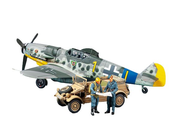 Zdjęcia - Model do sklejania (modelarstwo) TAMIYA Messerschmitt Bf109 G-6 & Kübelwagen Type 82 Set 1:48  25204 