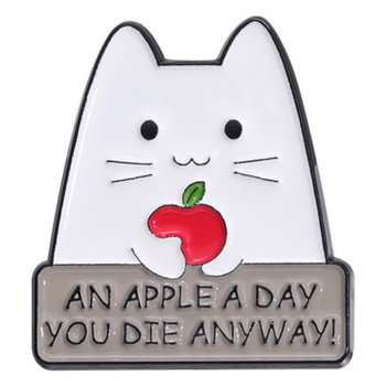Metalowa Przypinka Kot Z Jabłkiem Napis Pin - Inna marka