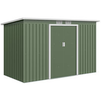 Metalowa szopa ogrodowa Outsunny 6,3 m³ 280 x 130 x 172 cm, szopa narzędziowa z dachem dwuspadowym, drzwiami przesuwnymi, odporna na warunki atmosferyczne, zewnętrzna szopa ogrodowa