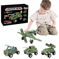 METALOWE KLOCKI KONSTRUKCYJNE BLASZKI ŚRUBKI ZABAWKA TECHNICZNA WOJSKO 166