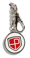 Metalowy brelok do kluczy Peterson dwustronny z kółkiem i karabińczykiem, srebrny biały