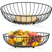 METALOWY KOSZYK Z BAMBUSOWĄ PODSTAWĄ OWOCE WARZYWA CZARNY MISA MISKA 28 CM