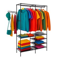 METALOWY WIESZAK NA UBRANIA STOJAK ZE STALEŻAM I PÓŁKAMI 108×174CM CZARNY