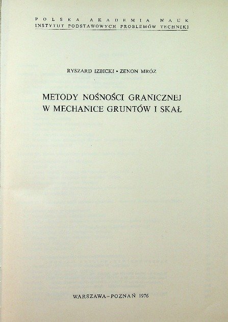 Metody Nośności Granicznej w Mechanice Gruntów i Skał - Opracowanie