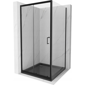 Mexen Apia kabina prysznicowa rozsuwana 100 x 100 cm, transparent, czarna + brodzik Flat, czarny - Mexen