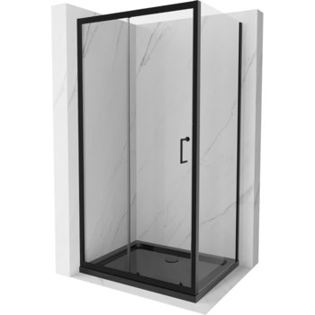 Mexen Apia kabina prysznicowa rozsuwana 130 x 70 cm, transparent, czarna + brodzik Flat, czarny - Mexen