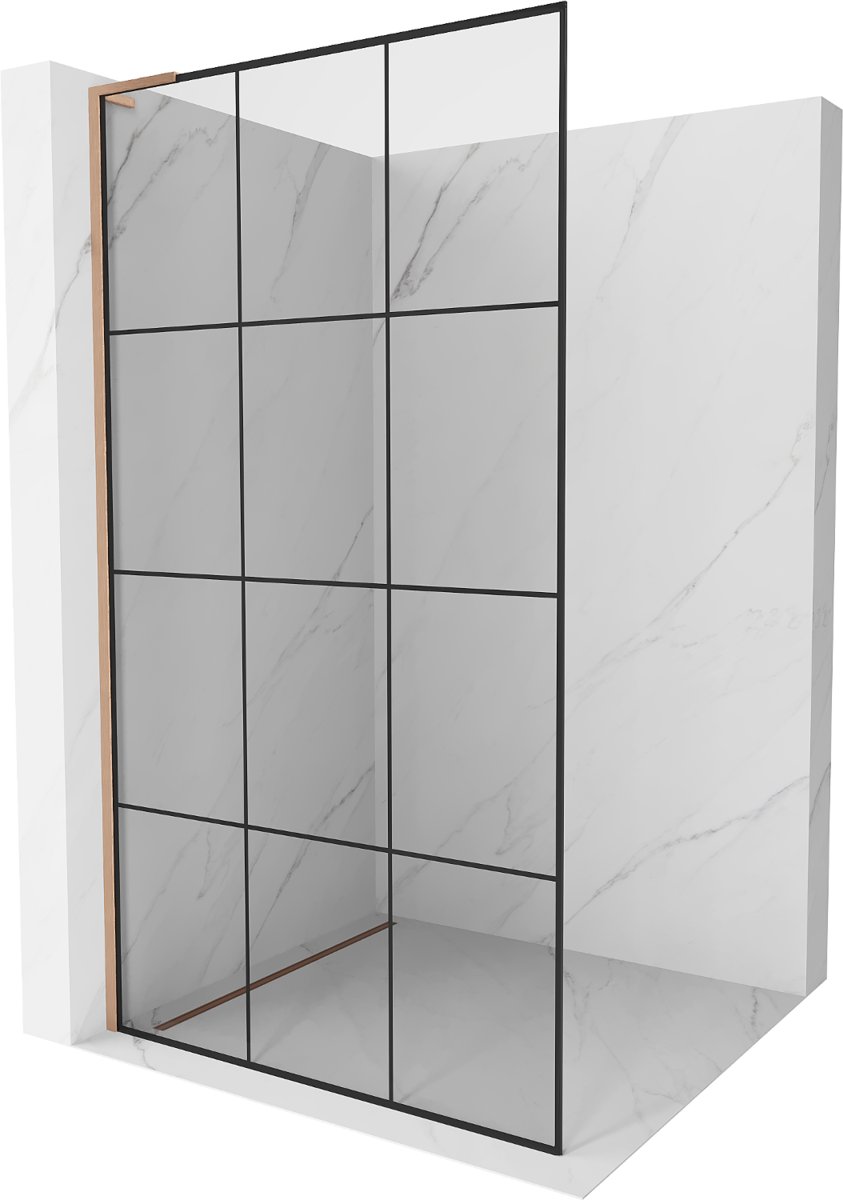 Mexen Kioto L ścianka prysznicowa Walk-in 110 x 200 cm, czarna kratka, miedź szczotkowana - 800-110-103-65-77