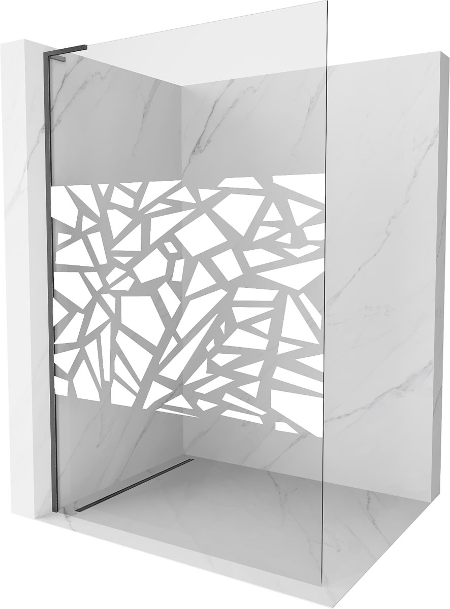 Mexen Kioto L ścianka prysznicowa Walk-in 120 x 200 cm, biały wzór, gun gray szczotkowany - 800-120-103-66-85