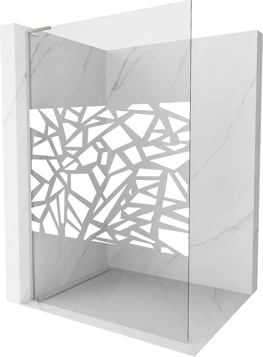 Mexen Kioto L ścianka prysznicowa Walk-in 120 x 200 cm, biały wzór, nikiel szczotkowany - 800-120-103-97-85