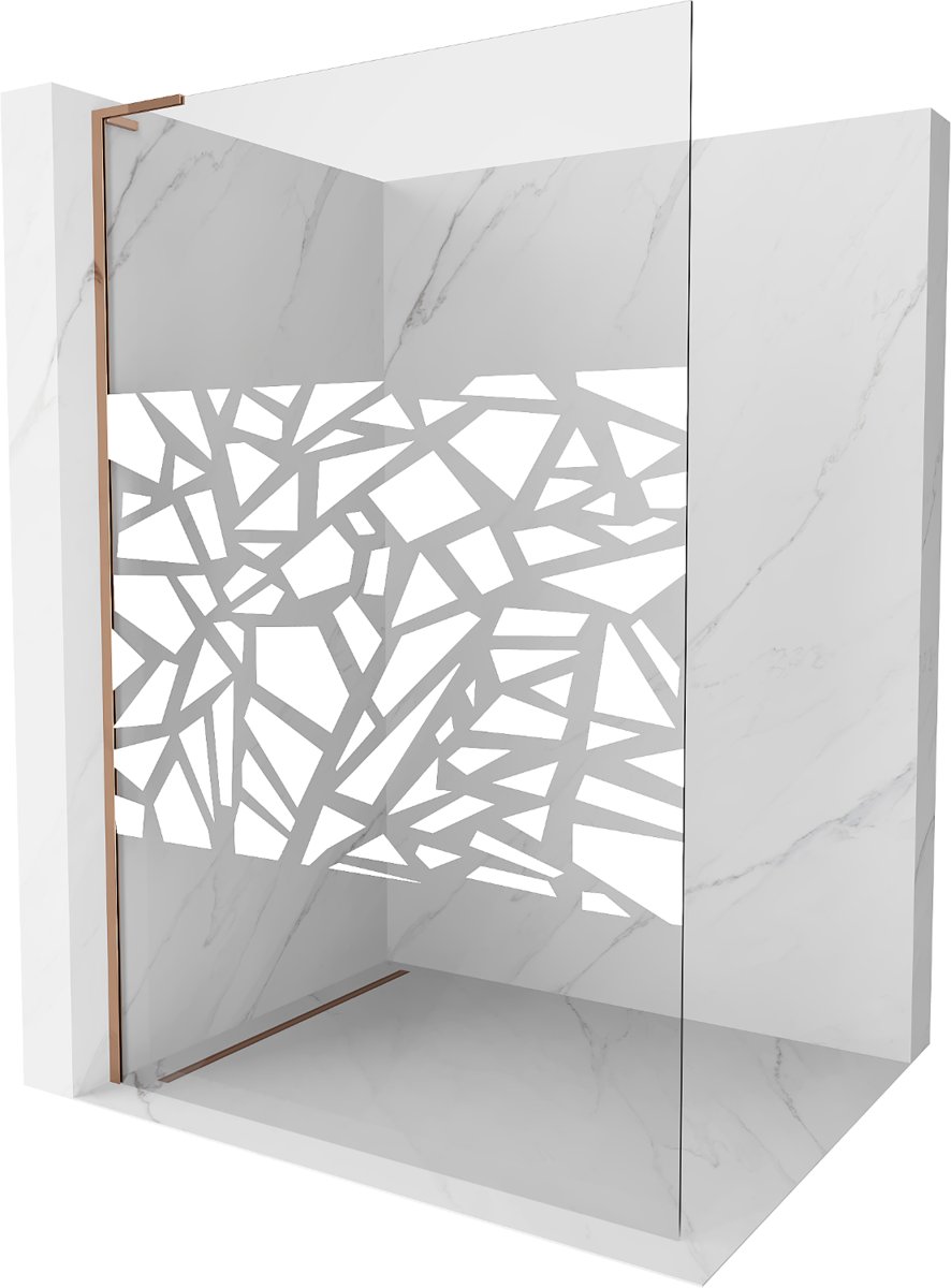 Mexen Kioto L ścianka prysznicowa Walk-in 120 x 200 cm, biały wzór, różowe złoto - 800-120-103-60-85