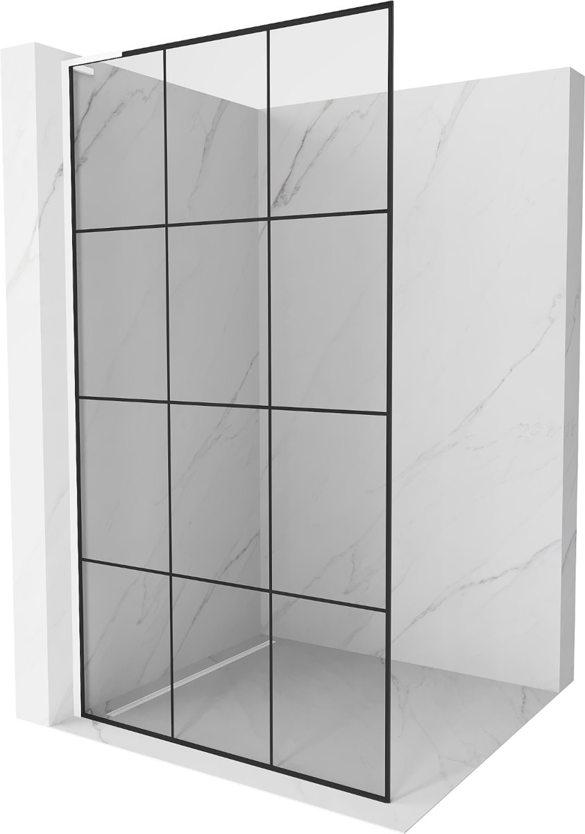Mexen Kioto L ścianka prysznicowa Walk-in 120 x 200 cm, czarna kratka, biała - 800-120-103-20-77