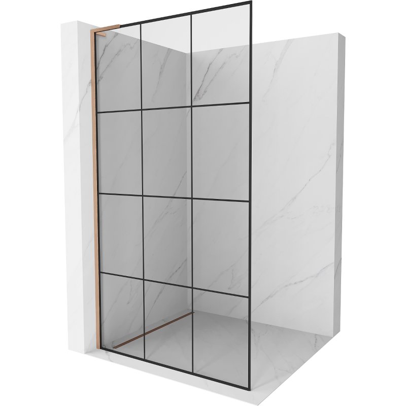 Mexen Kioto L ścianka prysznicowa Walk-in 120 x 200 cm, czarna kratka, miedź szczotkowana - 800-120-103-65-77