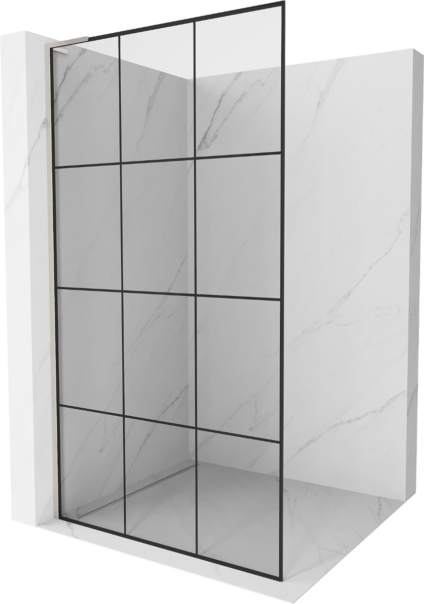 Mexen Kioto L ścianka prysznicowa Walk-in 120 x 200 cm, czarna kratka, nikiel szczotkowany - 800-120-103-97-77