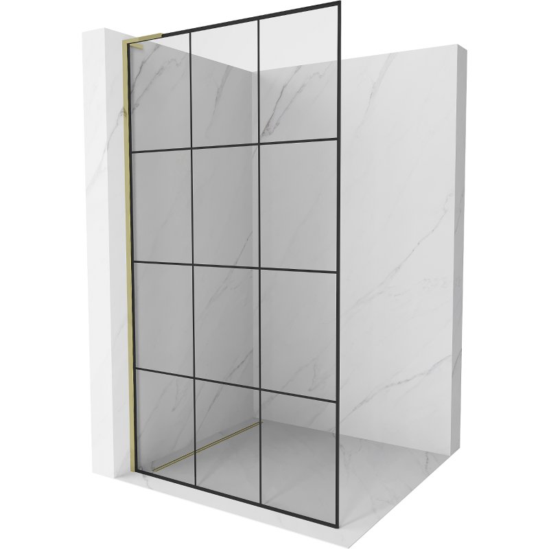 Mexen Kioto L ścianka prysznicowa Walk-in 120 x 200 cm, czarna kratka, złota - 800-120-103-50-77