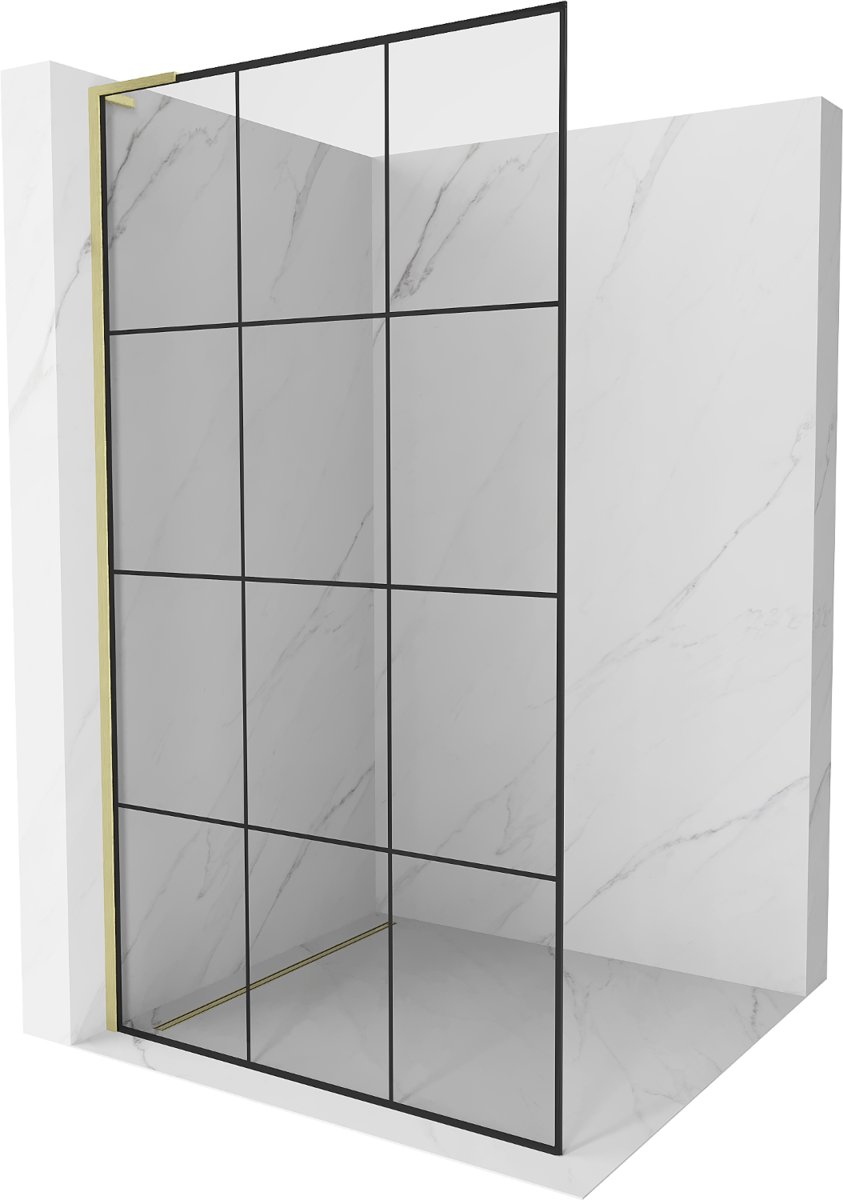 Mexen Kioto L ścianka prysznicowa Walk-in 120 x 200 cm, czarna kratka, złota szczotkowana - 800-120-103-55-77