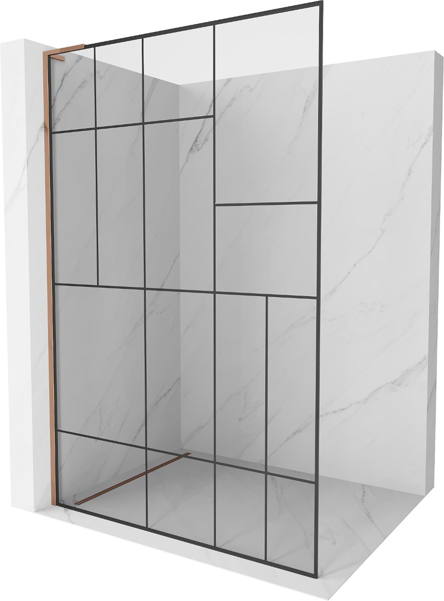 Mexen Kioto L ścianka prysznicowa Walk-in 120 x 200 cm, czarny wzór, różowe złoto - 800-120-103-60-78