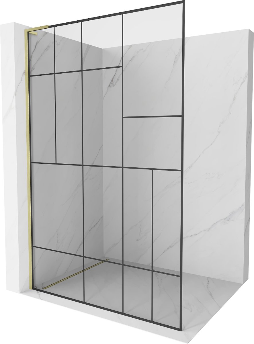Mexen Kioto L ścianka prysznicowa Walk-in 120 x 200 cm, czarny wzór, złota szczotkowana - 800-120-103-55-78
