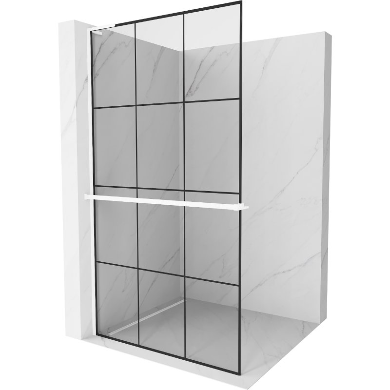 Mexen Kioto+ L ścianka prysznicowa z półką Walk-in 100 x 200 cm, czarna kratka, biała - 800-100-123-20-77