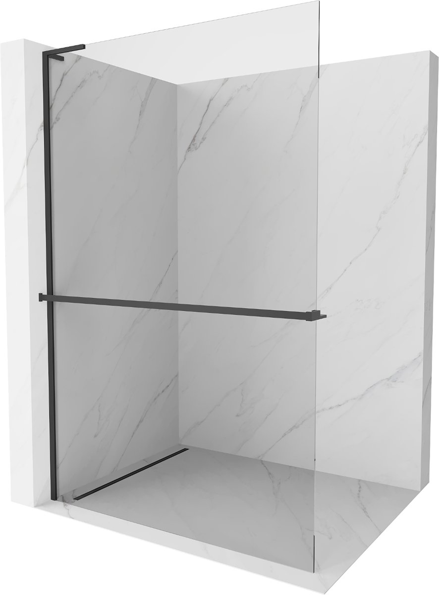 Mexen Kioto+ L ścianka prysznicowa z półką Walk-in 105 x 200 cm, transparent, czarna - 800-105-123-70-00