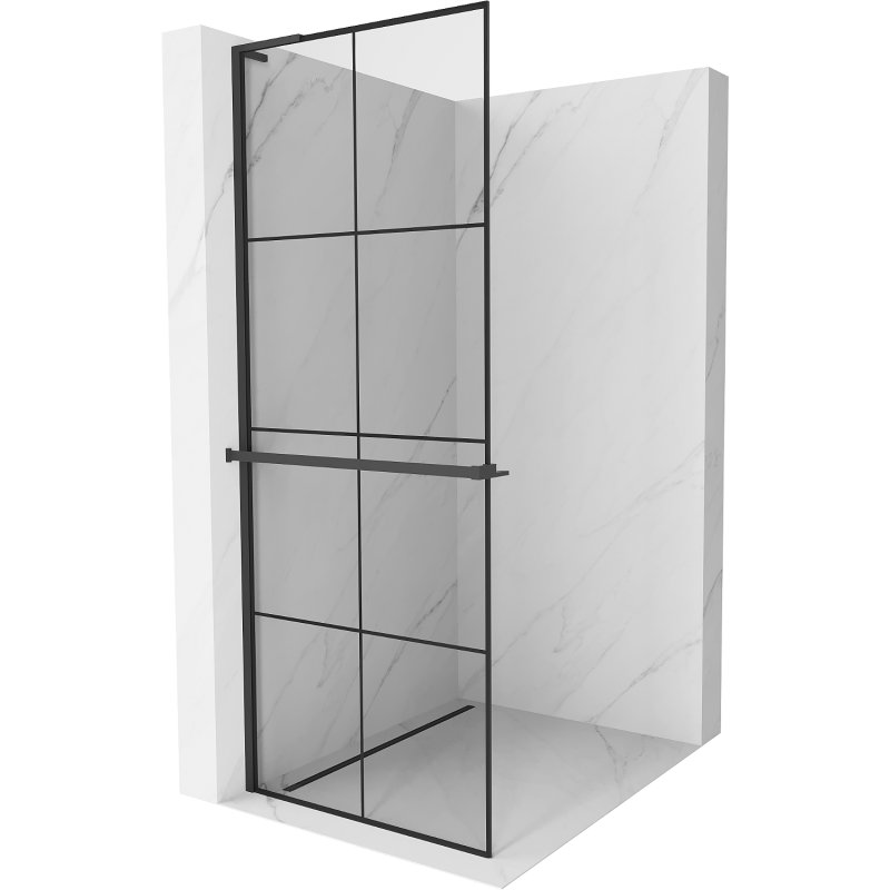 Mexen Kioto+ L ścianka prysznicowa z półką Walk-in 70 x 200 cm, czarna kratka, czarna - 800-070-123-70-77