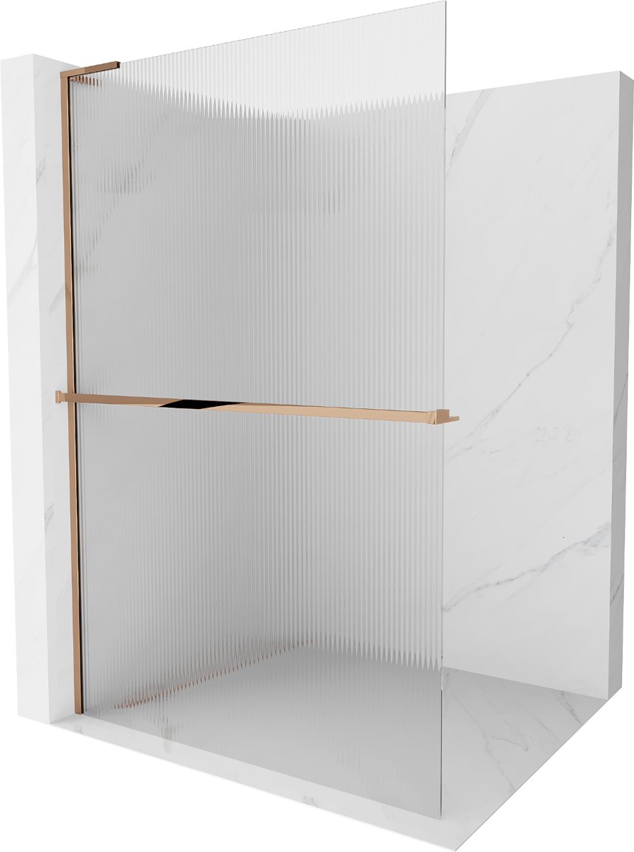 Mexen Kioto+ L ścianka prysznicowa z półką Walk-in 70 x 200 cm, prążki, różowe złoto - 800-070-123-60-09