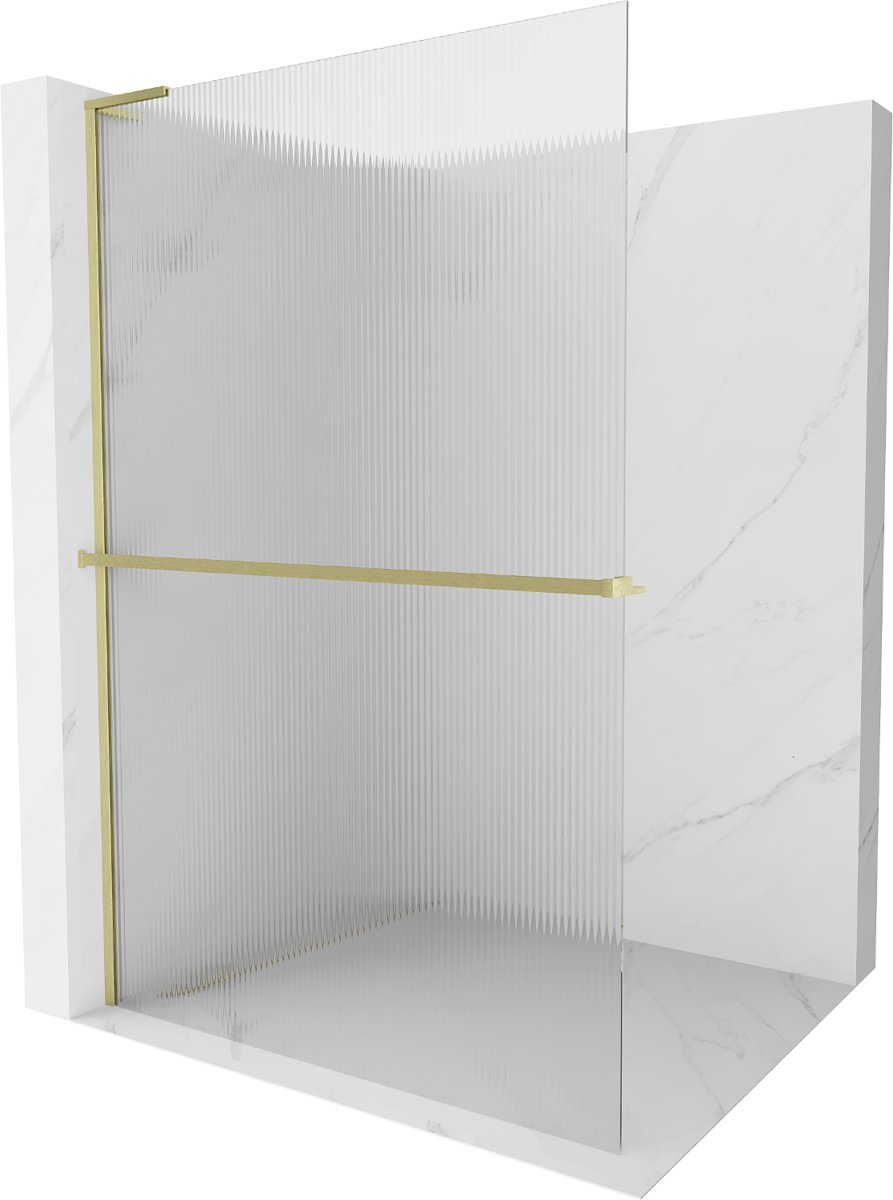 Mexen Kioto+ L ścianka prysznicowa z półką Walk-in 70 x 200 cm, prążki, złota szczotkowana - 800-070-123-55-09