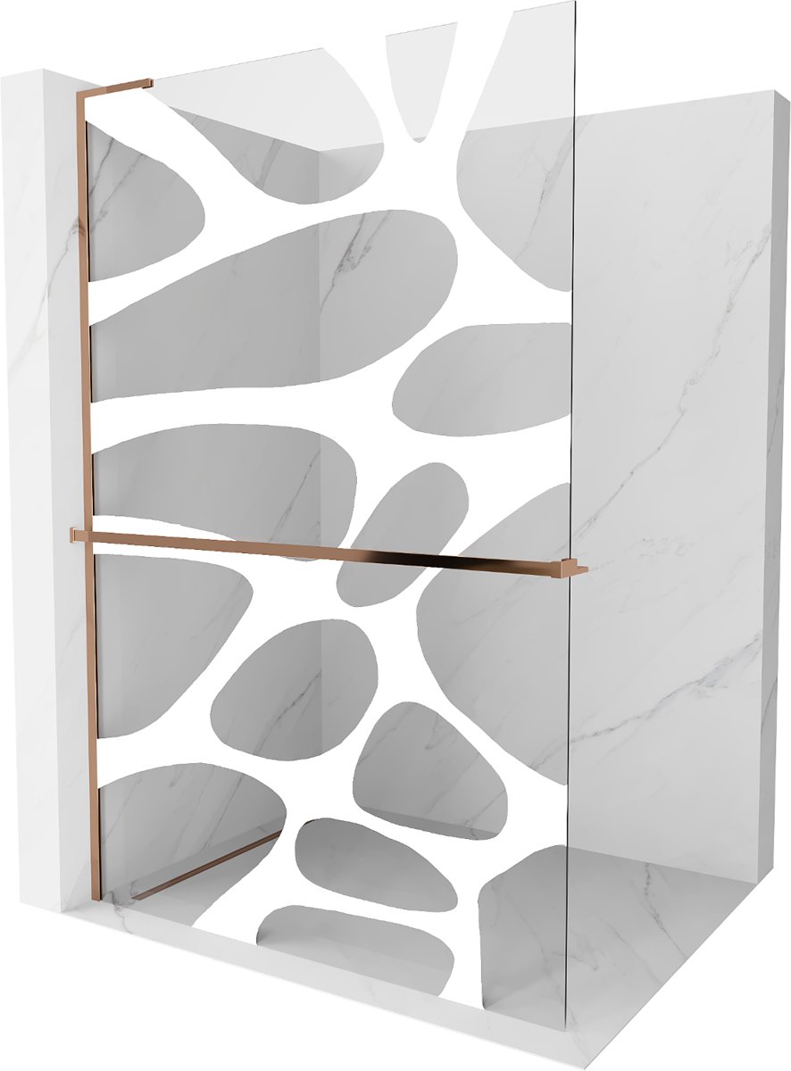 Mexen Kioto+ L ścianka prysznicowa z półką Walk-in 80 x 200 cm, biała fala, różowe złoto - 800-080-123-60-97
