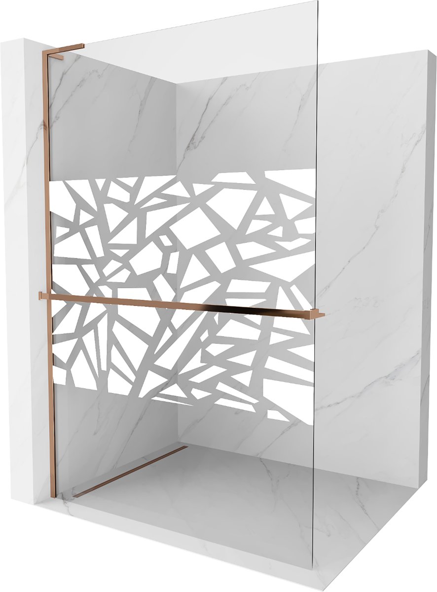 Mexen Kioto+ L ścianka prysznicowa z półką Walk-in 80 x 200 cm, biały wzór, różowe złoto - 800-080-123-60-85