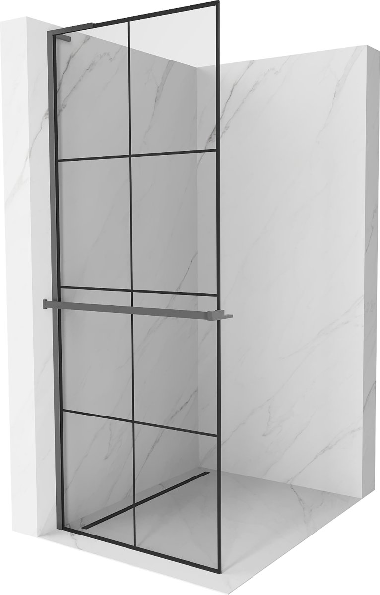 Mexen Kioto+ L ścianka prysznicowa z półką Walk-in 80 x 200 cm, czarna kratka, gun metal - 800-080-123-95-77