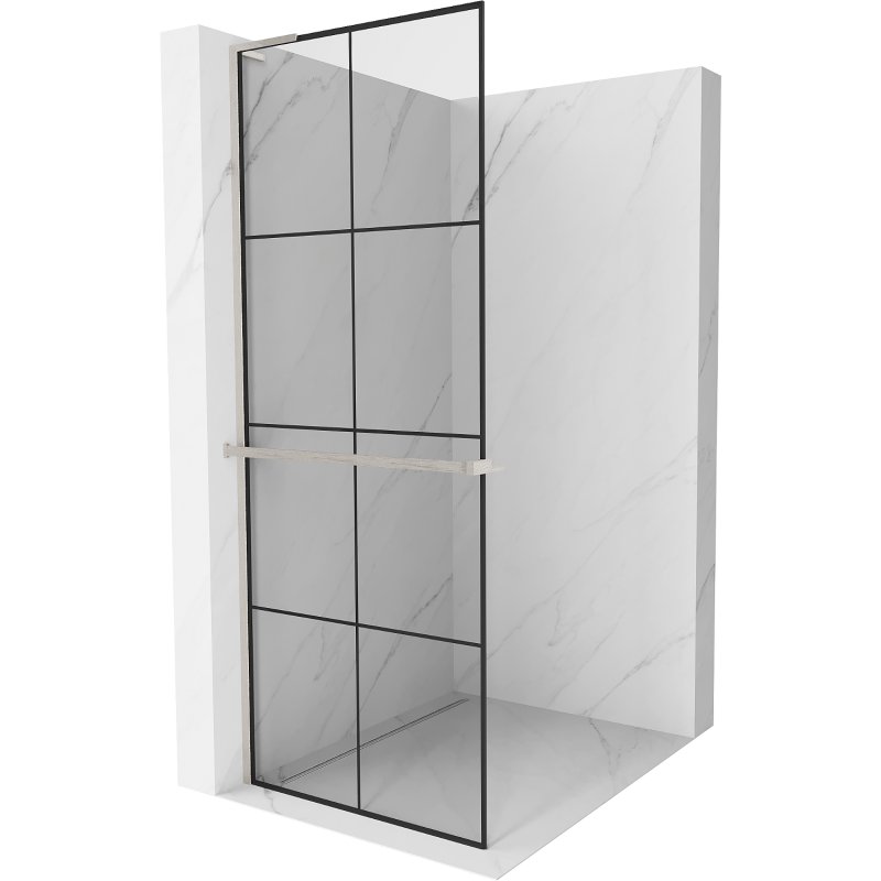 Mexen Kioto+ L ścianka prysznicowa z półką Walk-in 80 x 200 cm, czarna kratka, nikiel szczotkowany - 800-080-123-97-77