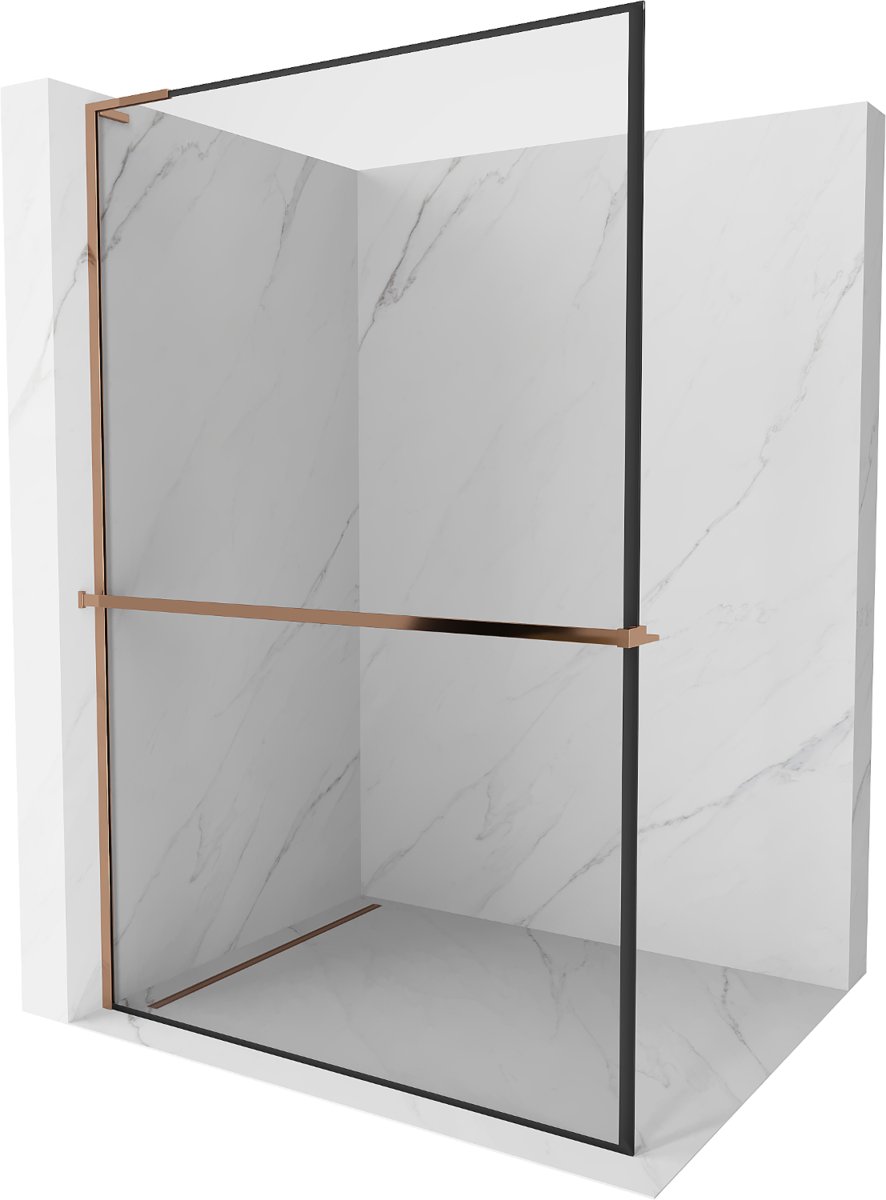 Mexen Kioto+ L ścianka prysznicowa z półką Walk-in 80 x 200 cm, czarna ramka, różowe złoto - 800-080-123-60-70