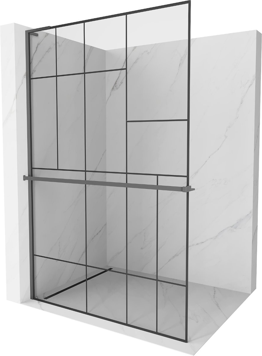Mexen Kioto+ L ścianka prysznicowa z półką Walk-in 80 x 200 cm, czarny wzór, gun metal - 800-080-123-95-78