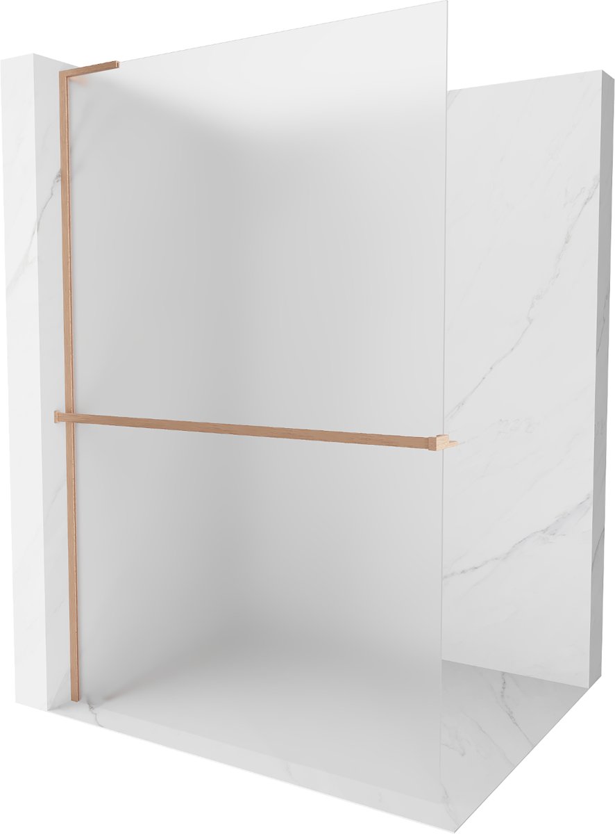 Mexen Kioto+ L ścianka prysznicowa z półką Walk-in 80 x 200 cm, szron, miedź szczotkowana - 800-080-123-65-30