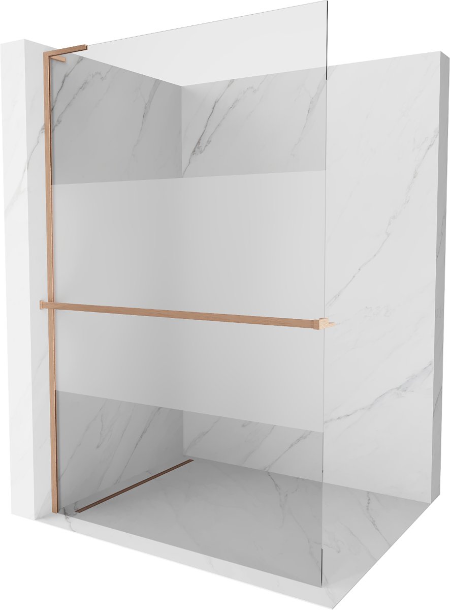 Mexen Kioto+ L ścianka prysznicowa z półką Walk-in 80 x 200 cm, transparent/szron, miedź szczotkowana - 800-080-123-65-35