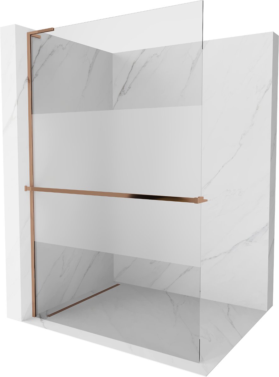 Mexen Kioto+ L ścianka prysznicowa z półką Walk-in 80 x 200 cm, transparent/szron, różowe złoto - 800-080-123-60-35