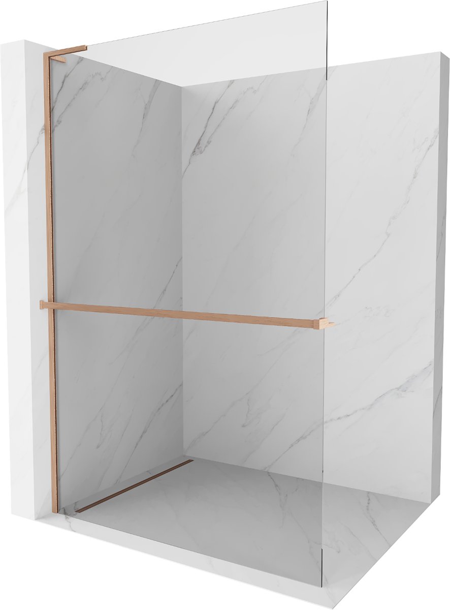 Mexen Kioto+ L ścianka prysznicowa z półką Walk-in 85 x 200 cm, transparent, miedź szczotkowana - 800-085-123-65-00