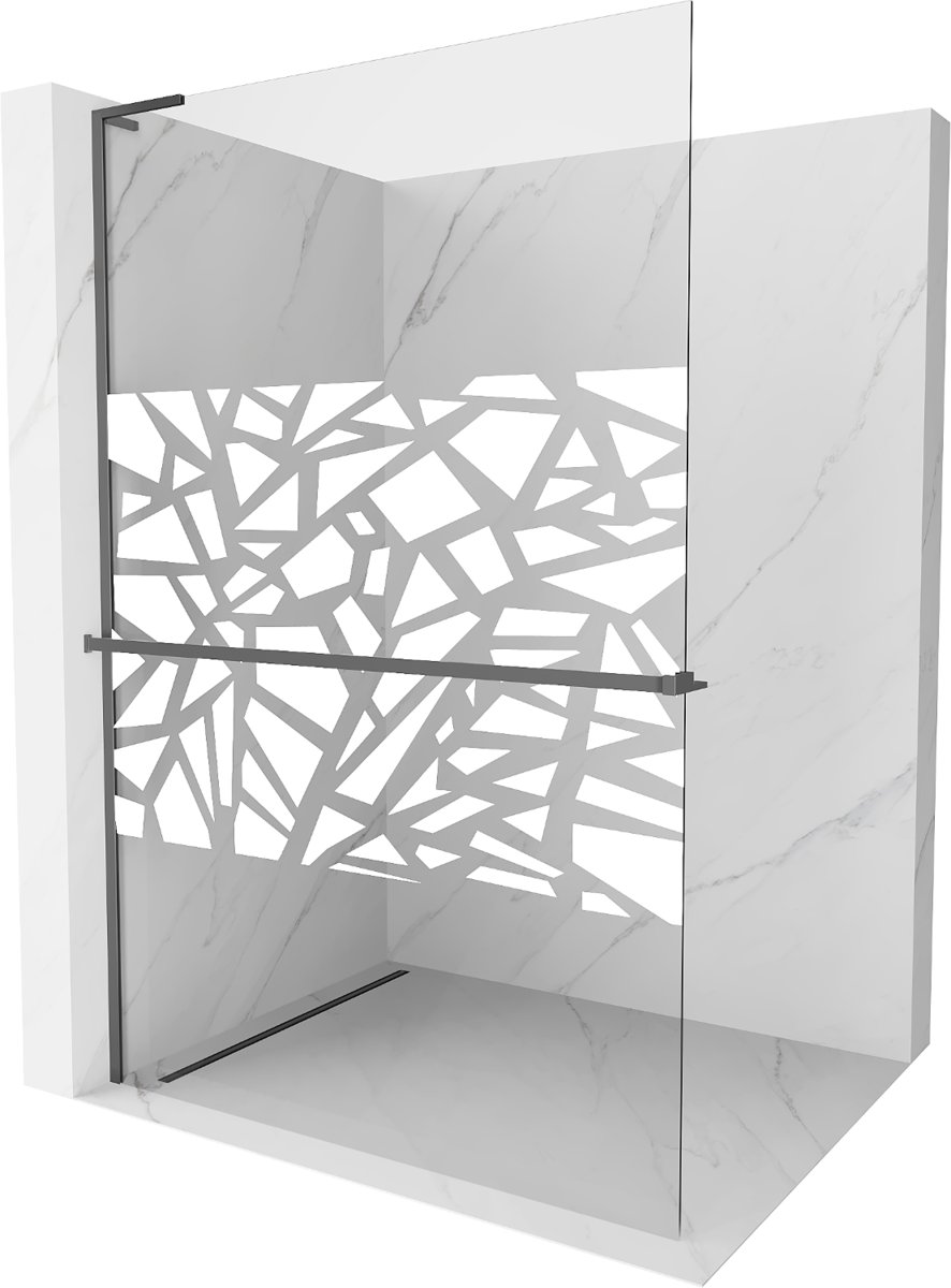Mexen Kioto+ L ścianka prysznicowa z półką Walk-in 90 x 200 cm, biały wzór, gun metal - 800-090-123-95-85