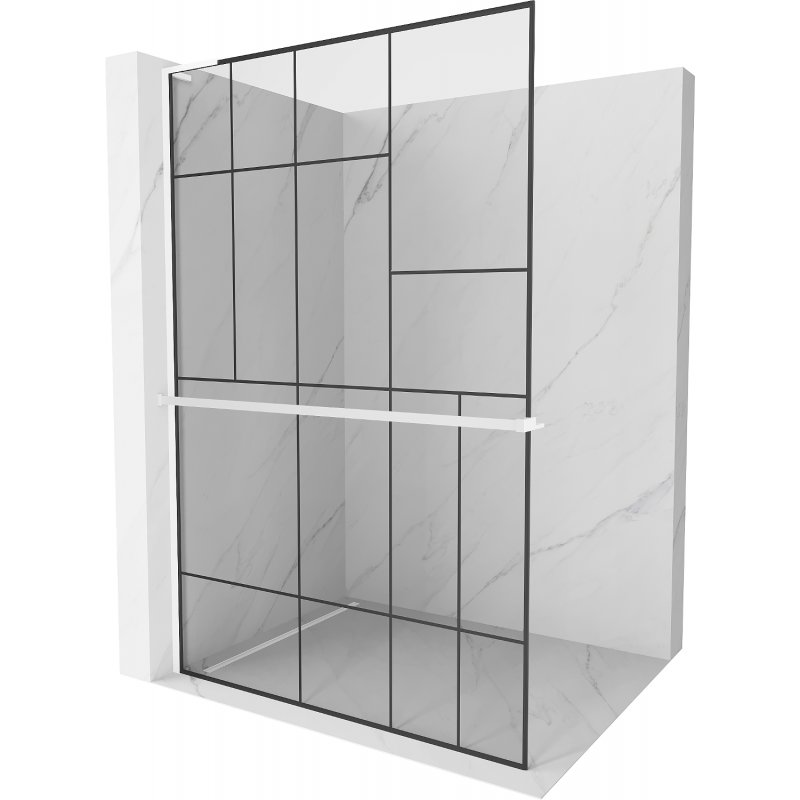 Mexen Kioto+ L ścianka prysznicowa z półką Walk-in 90 x 200 cm, czarny wzór, biała - 800-090-123-20-78