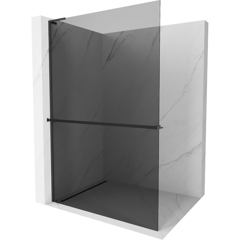 Mexen Kioto+ L ścianka prysznicowa z półką Walk-in 90 x 200 cm, grafit, czarna - 800-090-123-70-40