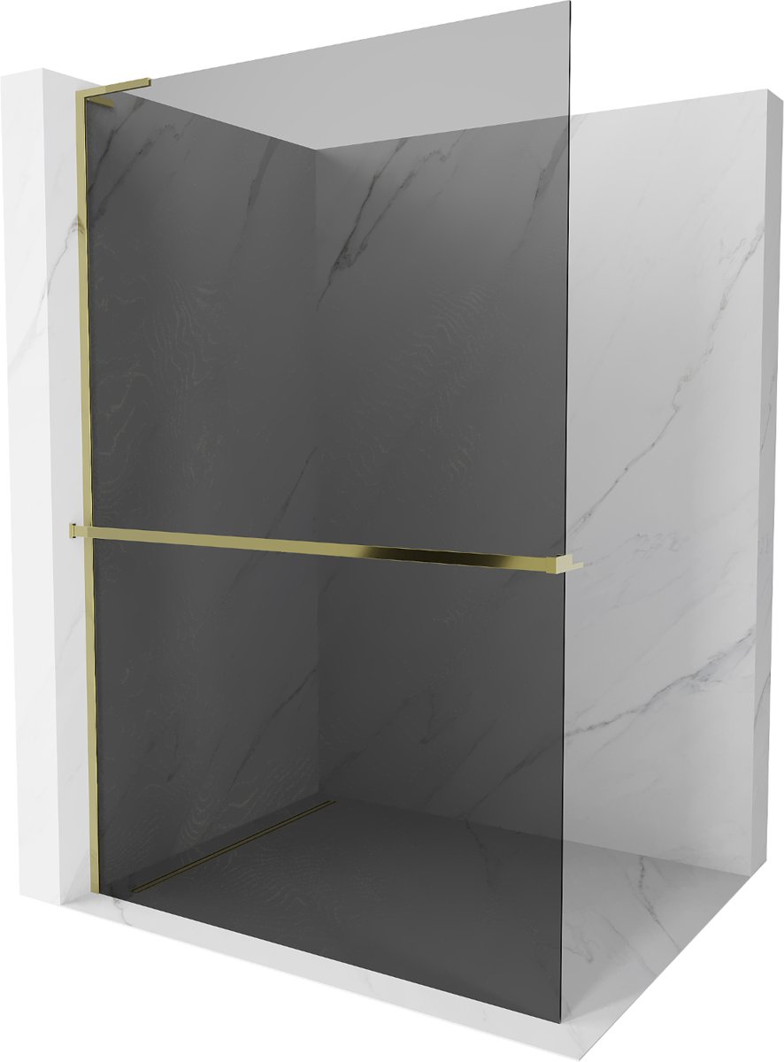 Mexen Kioto+ L ścianka prysznicowa z półką Walk-in 90 x 200 cm, grafit, złota - 800-090-123-50-40