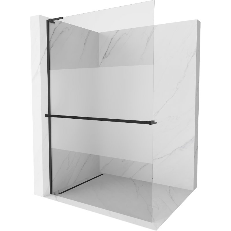 Mexen Kioto+ L ścianka prysznicowa z półką Walk-in 90 x 200 cm, transparent/szron, czarna - 800-090-123-70-35