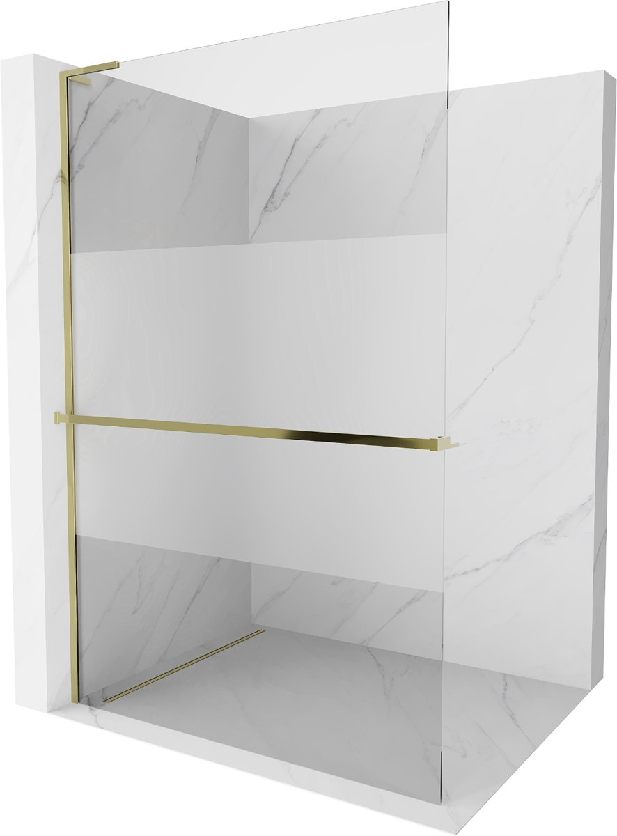 Mexen Kioto+ L ścianka prysznicowa z półką Walk-in 90 x 200 cm, transparent/szron, złota - 800-090-123-50-35