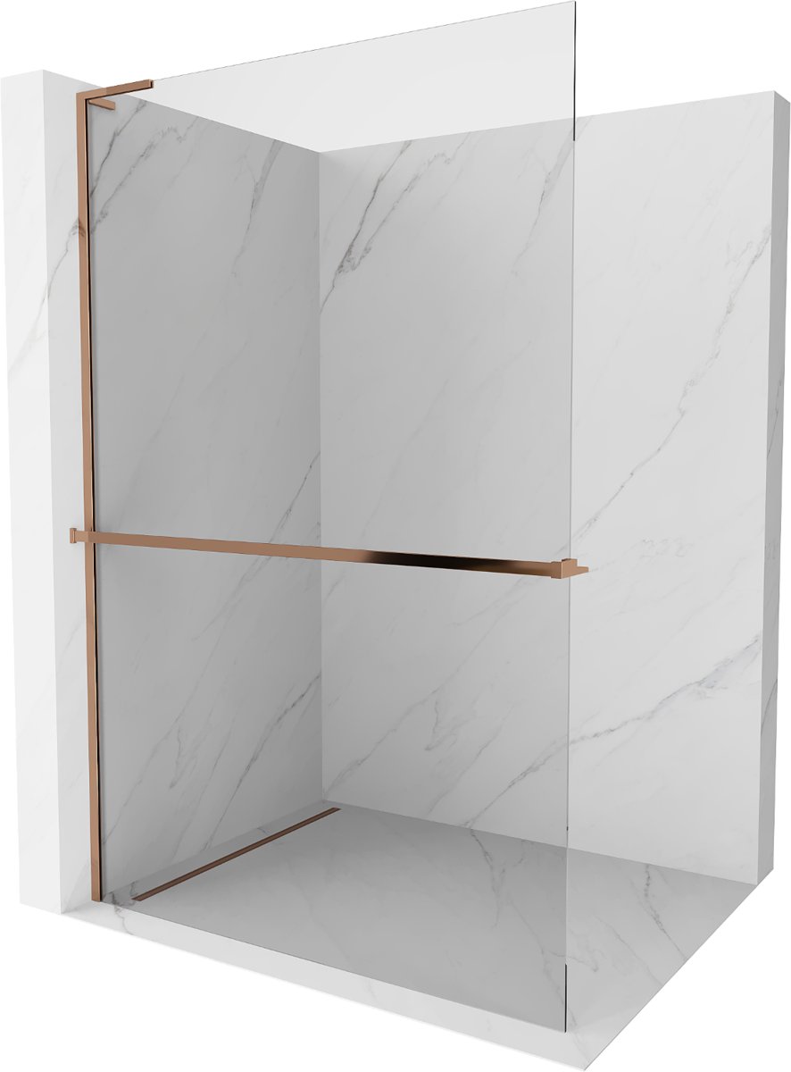 Mexen Kioto+ L ścianka prysznicowa z półką Walk-in 95 x 200 cm, transparent, różowe złoto - 800-095-123-60-00